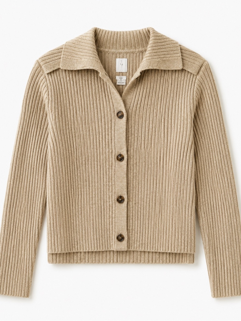 Joie Sweater Womens Small Cardigan Button Front Ribbed Neutral Foldover Collar